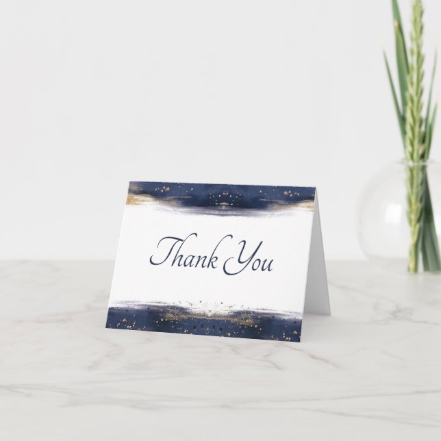Blau und goldene Aquarellfarben dank Karte (Vorderseite)