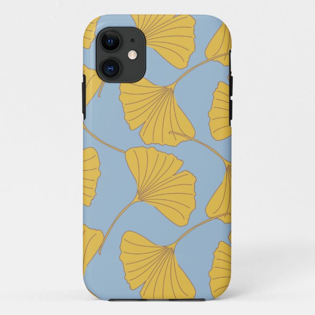 Blau-und GoldfallGinkgo Ginko Biloba Blätter Case-Mate iPhone Hülle (Rückseite)
