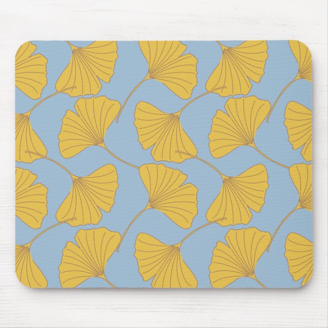 Blau-und GoldfallGinkgo Ginko Biloba Blätter Mousepad (Vorne)