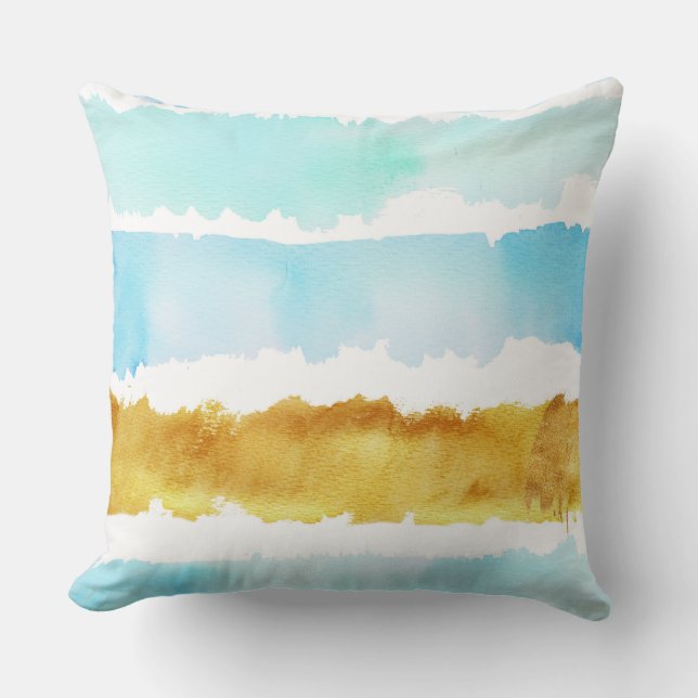 Blau und goldfarbene Streifen, geflochten, Kissen (Vorderseite)