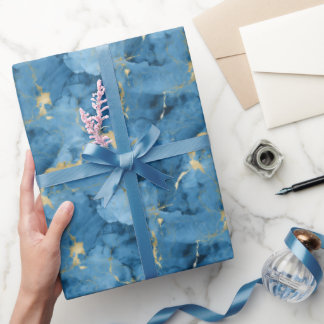 Blau und goldfarbener Marmor flüssiger Stil Geschenkpapier