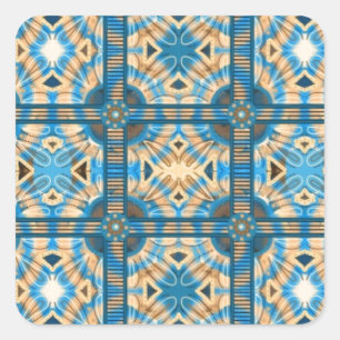 Blau- und Goldfliesen Quadratischer Aufkleber