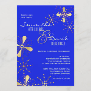Blau-und Goldindische inspirierte Hochzeit Einladung