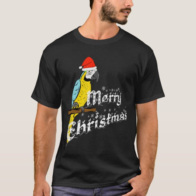 Blau- und Goldmaka Weihnachtspapagei blau und y T-Shirt (Vorderseite)