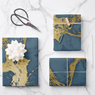 Blau- und Goldmarmor Geschenkpapier Set