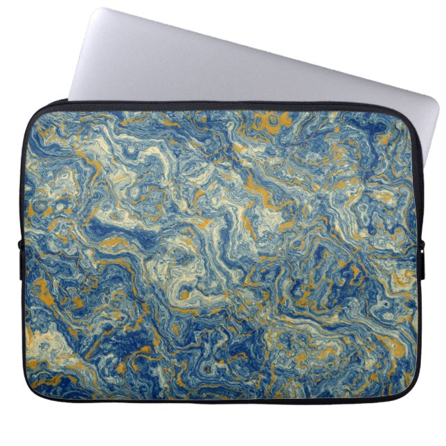 Blau- und Goldmarmor Laptopschutzhülle (Vorderseite)