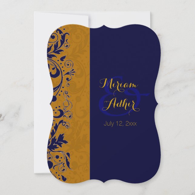 Blau und Goldmoslemische Hochzeit oder Verlobung Einladung (Vorderseite)