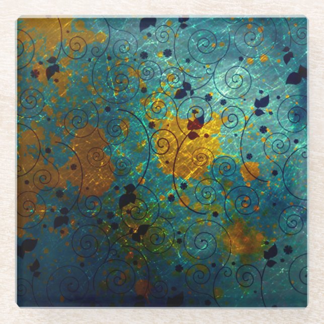 Blau-und Goldrebe Glasuntersetzer (Vorderseite)