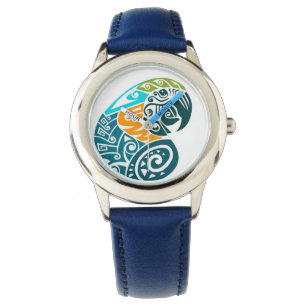 Blau und Goldstammes- Tätowierung macaw Armbanduhr