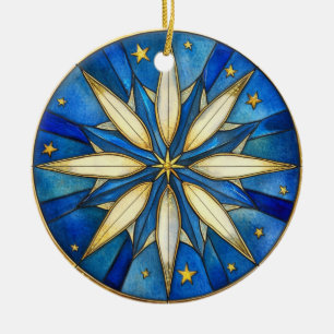 BLAU- UND GOLDSTERNFORM KERAMIK ORNAMENT