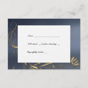 Blau und GoldVintage mit Blumenrsvps mit RSVP Karte