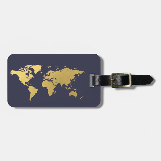 Blau-und GoldWeltkarte-eleganter Gepäckanhänger (Vorderseite horizontal)