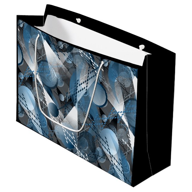Blau und Grau. Abstraktion. Große Geschenktüte (Vorderseite Schrägansicht)