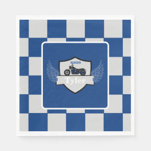 Blau und grau, kariert und Motorrad Serviette