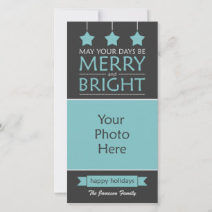 Blau und Grau Merry und Bright Stars Foto Feiertagskarte