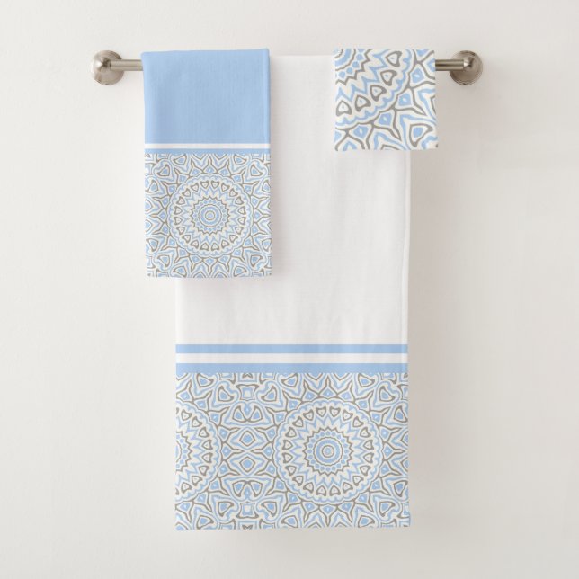 Blau und Grau Modern Mandala Badhandtuch Set (Insitu)