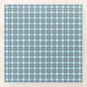 Blau und Grau Muster Glasuntersetzer