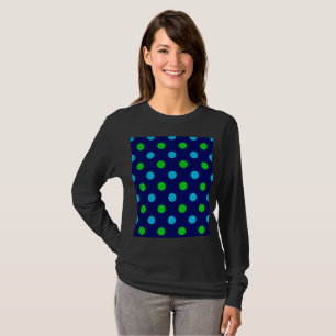 Blau und Grün auf Navyblau Punkte-Muster T-Shirt