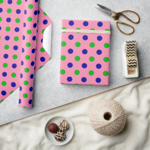 Blau und Grün auf rosa Punkten Muster Geschenkpapier
