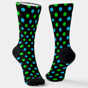 Blau und Grün auf schwarzem Punkte-Muster Socken