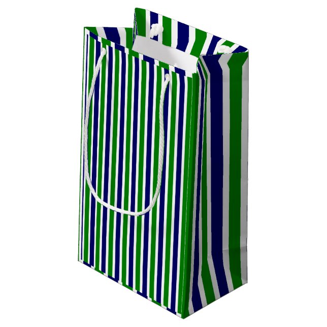 blau und grün gestreift kleine geschenktüte (Rückseite Schrägansicht)