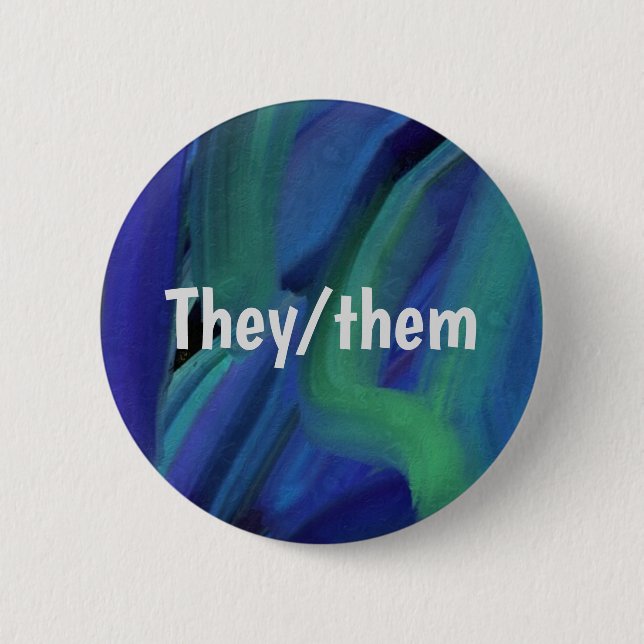 Blau und grün gestrichen Schlaganfälle sie/sie Pro Button (Vorderseite)