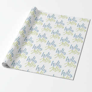 Blau und Grün Holly Jolly Geschenkpapier