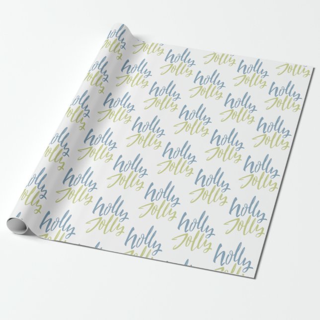 Blau und Grün Holly Jolly Geschenkpapier (Ungerollt)