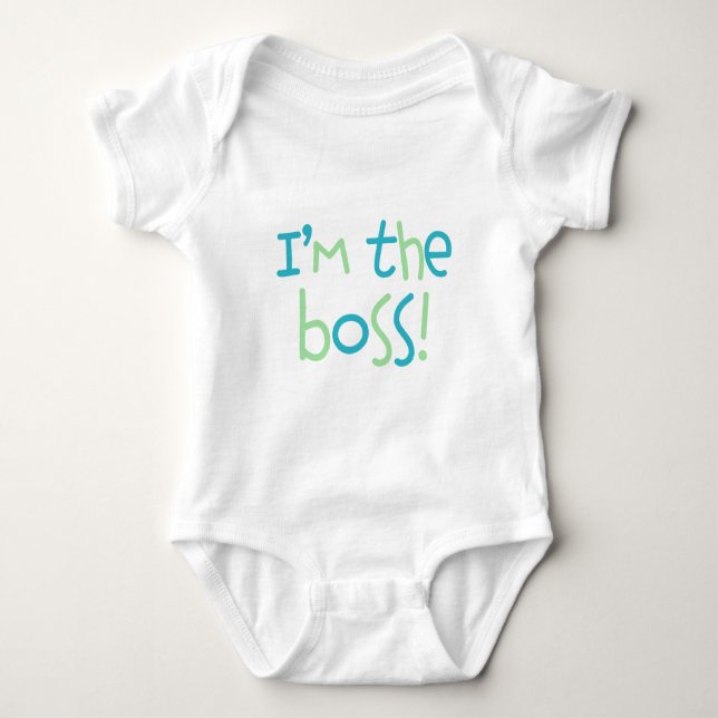 Blau und Grün "Ich bin der Chef!" Baby Strampler (Vorderseite)