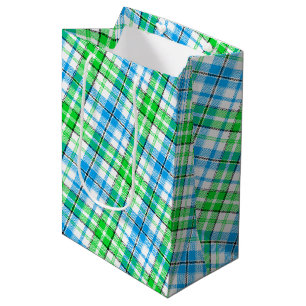 Blau und Grün Kariert Tartan Weiß  Mittlere Geschenktüte