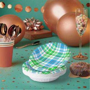 Blau und Grün Kariert Tartan Weiß Pappteller