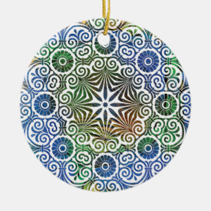 Blau und Grün Mandala Keramik Ornament