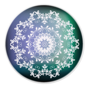Blau und Grün Mandala Keramikknauf