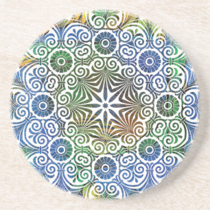 Blau und Grün Mandala Sandstone Untersetzer