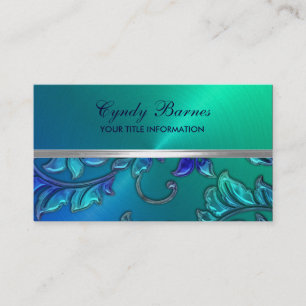 Blau und Grün mit Damask Business Card Visitenkarte