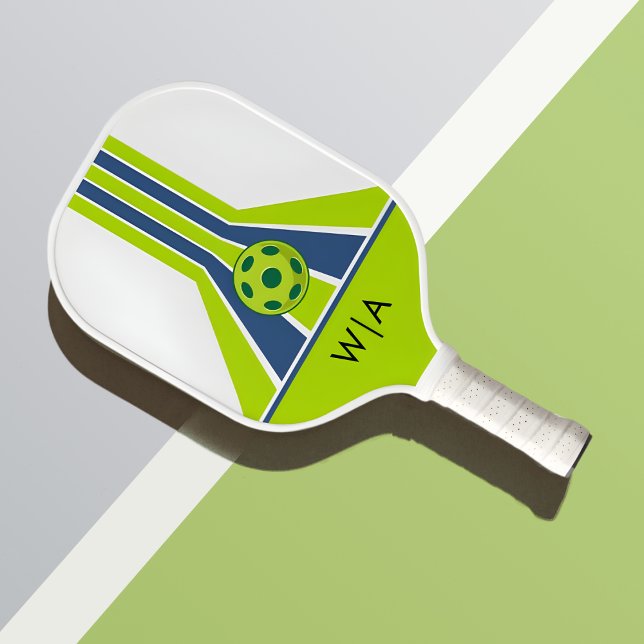 Blau und Grün | Modernes Monogramm  Pickleball Schläger (Von Creator hochgeladen)