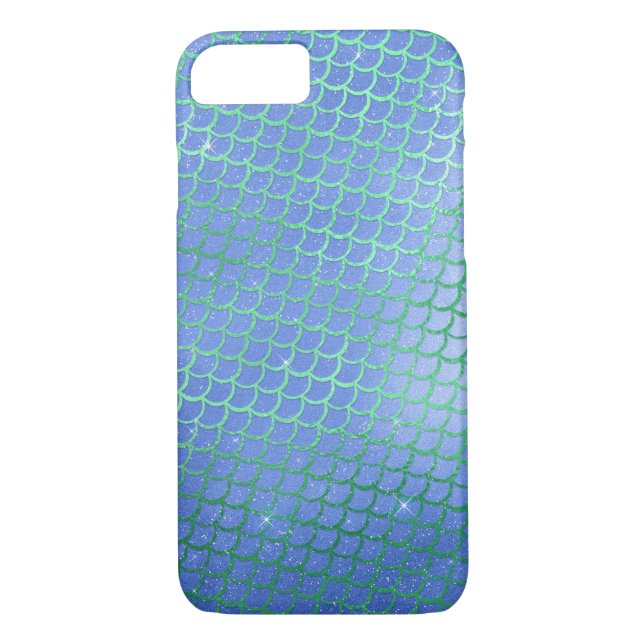 Blau und Grün-Sparkle-Mermaid-Skalenmuster Case-Mate iPhone Hülle (Rückseite)