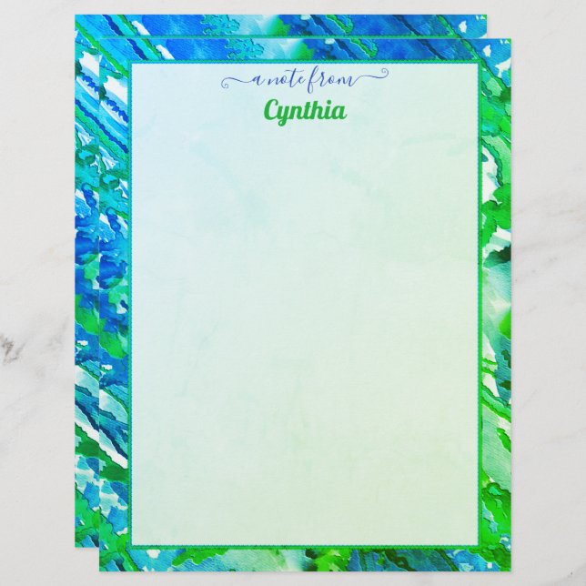 Blau- und grüne Abstrakte Wasserfarbe für Drucker Briefbogen (Vorne/Hinten)