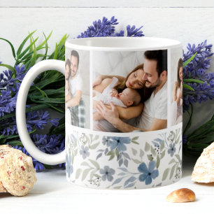 Blau und grüne Blüten 4 FotoCollage Custom Kaffeetasse