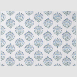 Blau und grüne handblock florale, Elfenbein Seidenpapier