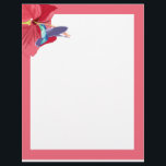 Blau und Grüner Hummingvogel Briefbogen<br><div class="desc">Dieses farbenfrohe Briefkopf-Schreibpapier zeigt mein Gemälde eines blauen und grünen Hummingbird im Mittelflug,  fütternd von einem roten Hibiskus vor einem schlichten weißen Hintergrund mit passendem Rand. Perfekt,  um Ihren Briefen Stil und einen Hauch von Exotik hinzuzufügen</div>