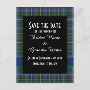 Blau und grüner Tartan Save the Date kariert Ankündigungspostkarte