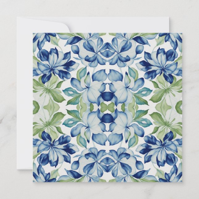 Blau und grünes BOHO Leaf Blumenmuster (Vorderseite)