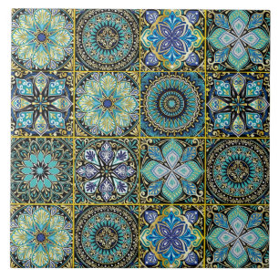 Blau- und Grüngelb-Akzente Fliese