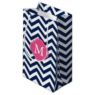 Blau und Hot Pink Zigzag Muster Monogram Kleine Geschenktüte