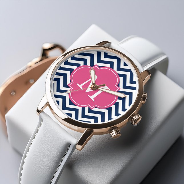 Blau- und Hot-Pink-Zigzags-Muster Armbanduhr (Von Creator hochgeladen)