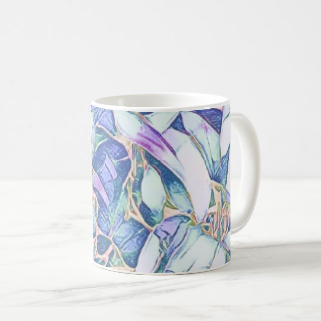Blau und Imitate Gold Blüten Tasse (VorderseiteRechts)