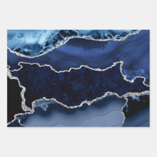 Blau und Imitate Silver Glitzer Marmorflasche Geschenkpapier Set