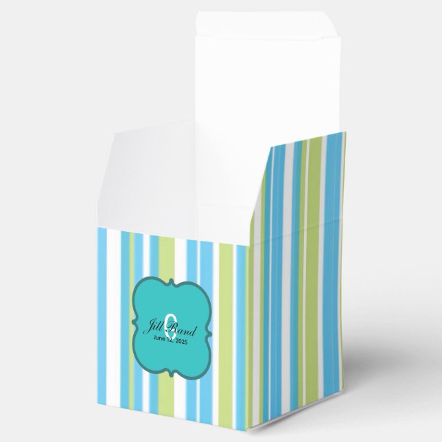 Blau und Kalkgrün gestreift Geschenkschachtel (Geöffnet)