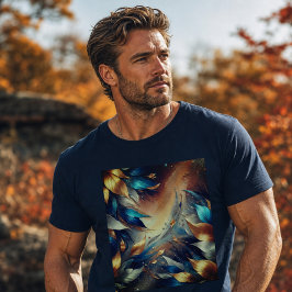 Blau und Kupfer Blätter Abstrakter T - Shirt